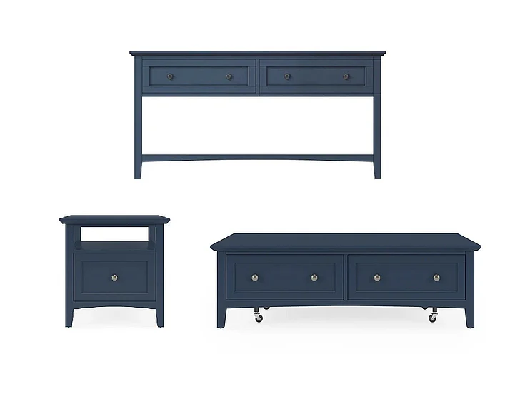Modus Furniture Grace 3pc Rectangle Coffee Table Set in Blueberry