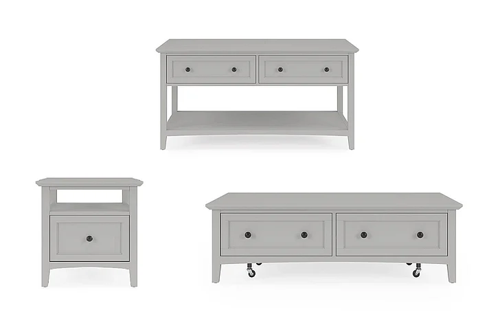 Modus Furniture Grace 3pc Rectangle Coffee Table Set in Elephant Grey