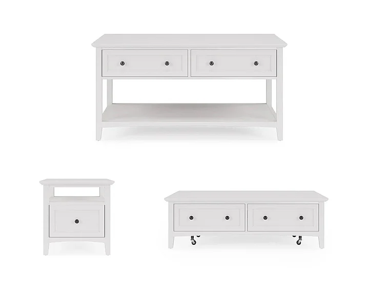 Modus Furniture Grace 3pc Rectangle Coffee Table in Snowfall