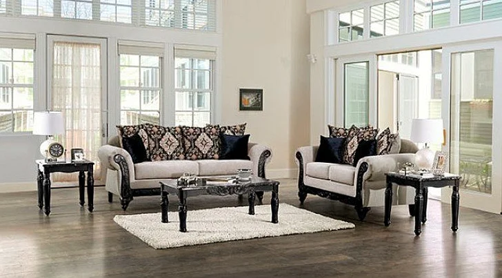 Furniture of America Molfetta 2pc Living Room Set in Light Gray/Black