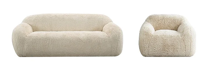 Intercon Furniture Stationary Mon 2pc Sofa Living Room Set in Soft Camel - Sherpa Faux Fur