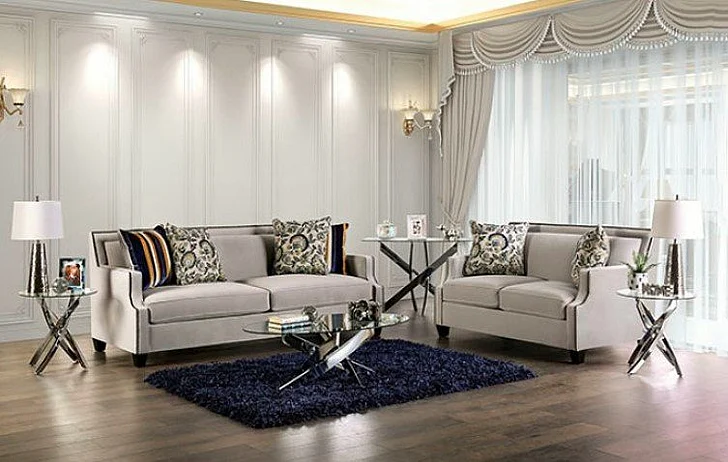 Furniture of America Montecelio 2pc Living Room Set in Light Gray/Navy