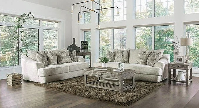Furniture of America Moorpark 2pc Living Room Set in Off White