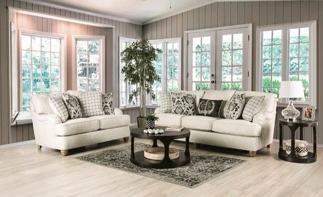 Furniture of America Mossley 2pc Living Room Set in Ivory