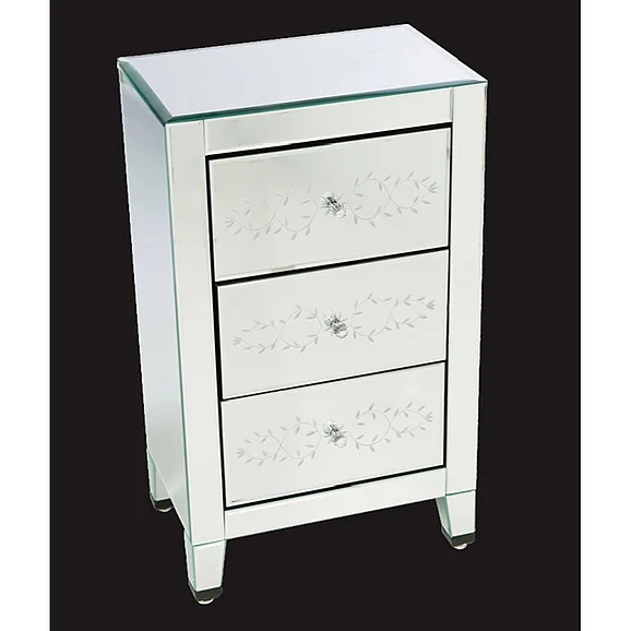 Bethel Three Drawer Venetian Mirrored Design Night Stand MX03SV