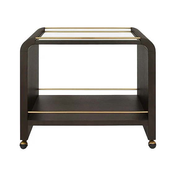 Worlds Away Myer Waterfall Edge Bar Cart in Espresso Oak MYER ES