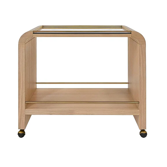 Worlds Away Myer Waterfall Edge Bar Cart in Natural Oak MYER NO