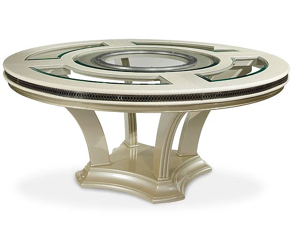 AICO Hollywood Swank Round Dining Table in Pearl Caviar CLOSEOUT
