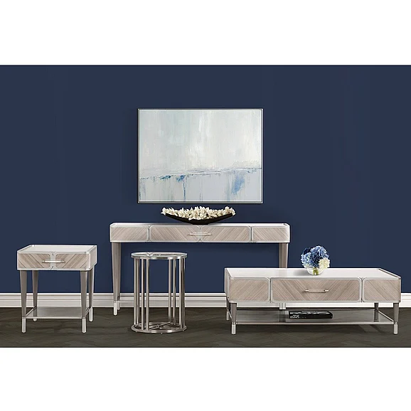 AICO Lanterna 2pc Occasional Living Room Set in Silver Mist