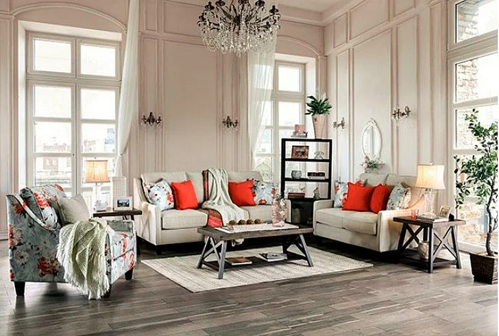 Furniture of America Nadene 2pc Living Room Set in Ivory