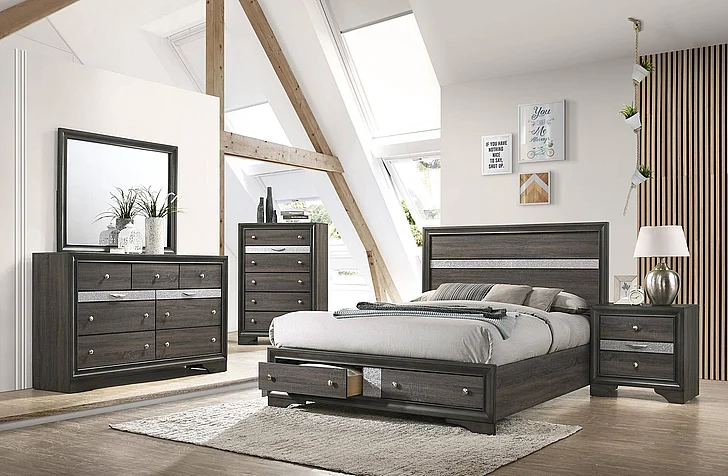 ACME Naima 2pc Platform Storage Bedroom Set in Gray