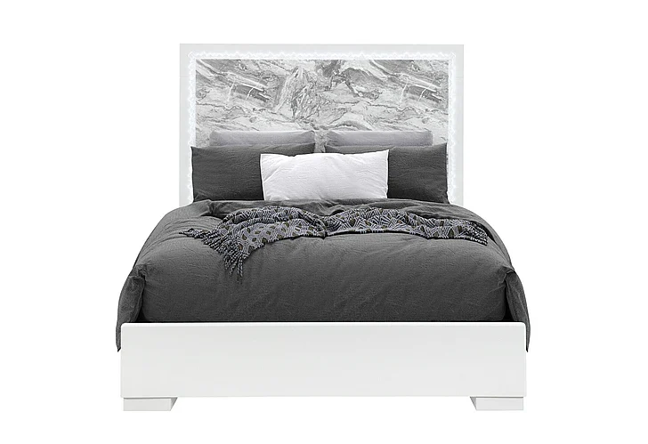 Global Furniture Naomi Full Bed w/ LED in Silver Marble NAOMI-SILVER MARBLE-FB W/ LED