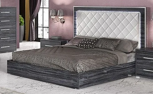 Chintaly Naples King Size Bed w/ Upholstered Headboard & LED Lights NAPLES-BED-KG