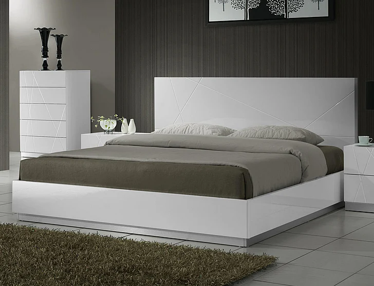 J&M Naples Twin Platform Bed in White Lacquer 17686-T CLOSEOUT