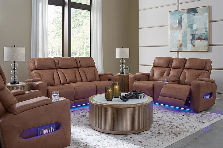 Wonder Waves 2-Piece Power Reclining Living Room Set in Caramel