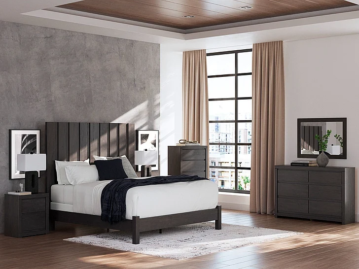 Candanew 5-Piece Panel Bedroom Set in Charcoal