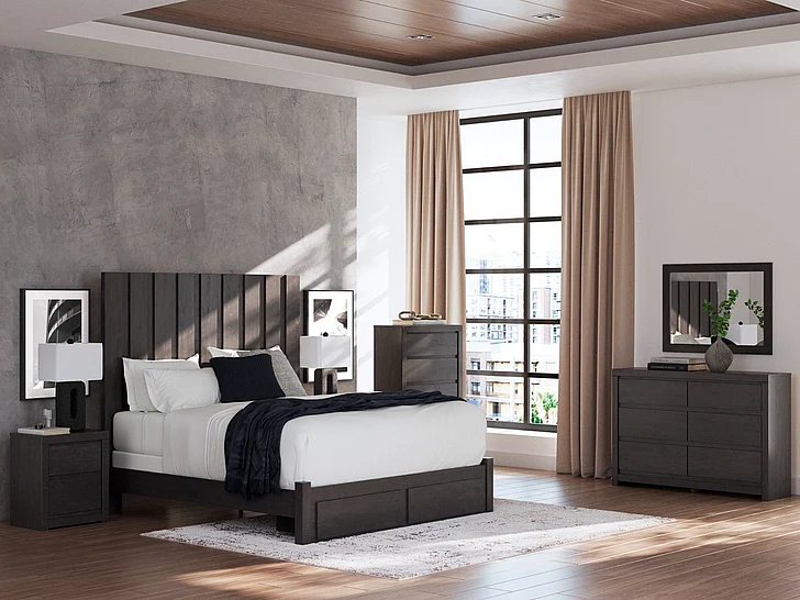 Candanew 5-Piece Panel Storage Bedroom Set in Charcoal