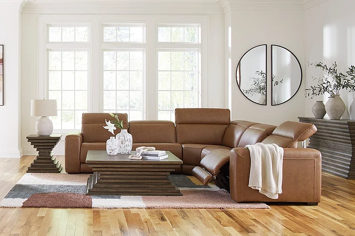 EasyMoney 5-Piece Power Reclining Sectional in Caramel