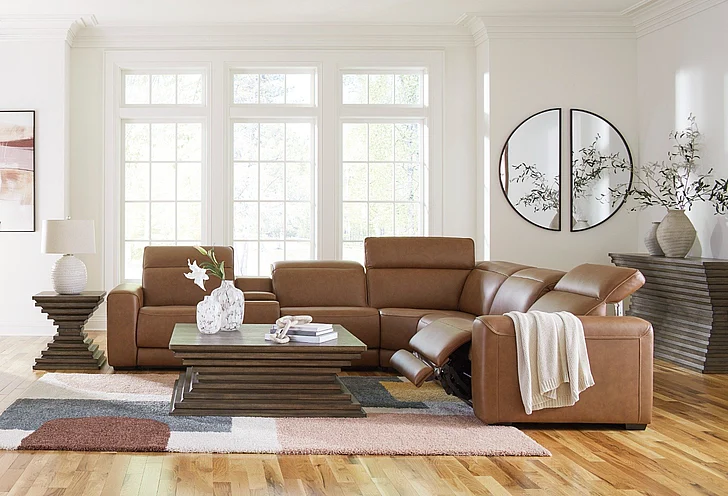 EasyMoney 6-Piece Power Reclining Sectional with Console in Caramel