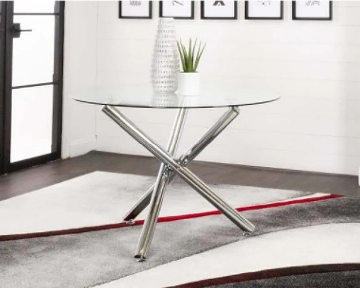 Sunset Trading Amber Round Dining Table in Chrome
