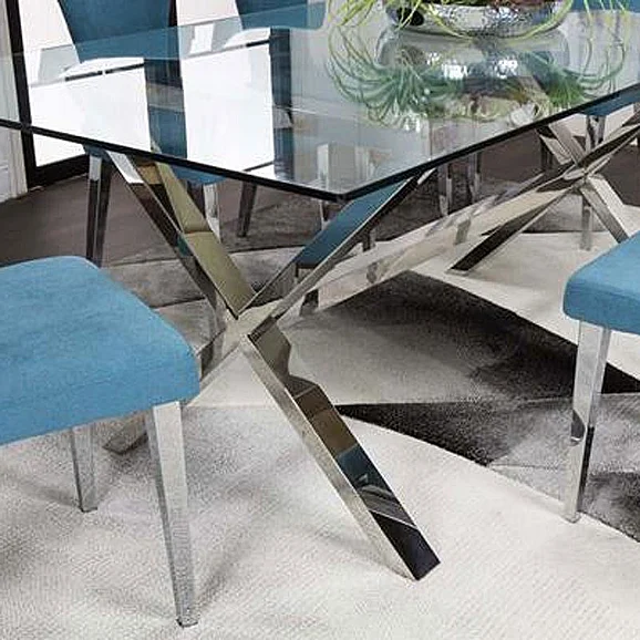 Sunset Trading Luxe/Asher 7pc Rectangular Dining Room Set in Chrome/Aqua
