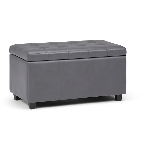 Simpli Home Cosmopolitan Storage Ottoman in Stone Grey AY-S-38-G