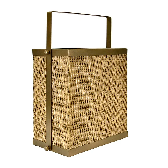 Worlds Away Rectangle Woven Rattan Magazine Holder in Burnished Brass NELSON
