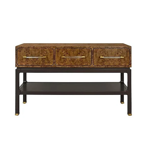 Worlds Away Three Drawer Console in Dark Burl Wood NELSON DBW