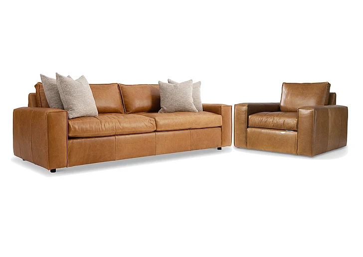 Bernhardt Living Nest 2pc Leather Living Room Set Tan