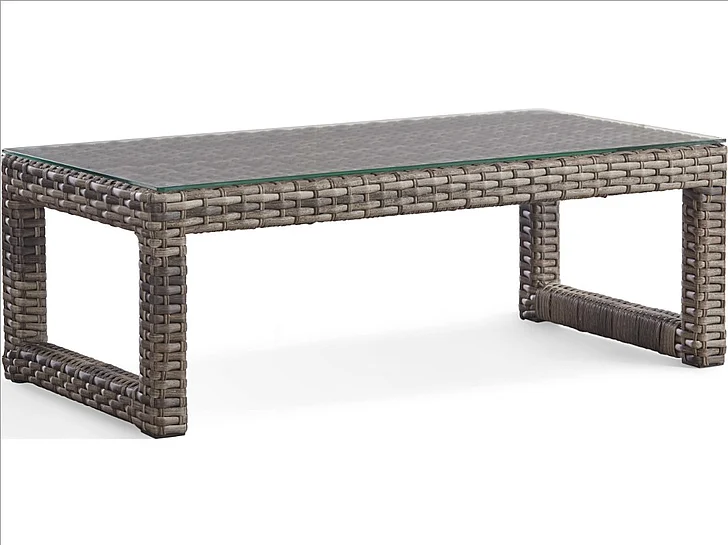 South Sea Outdoor New Java Rectangular Glass Top Coffee Table in Sandstone 73444