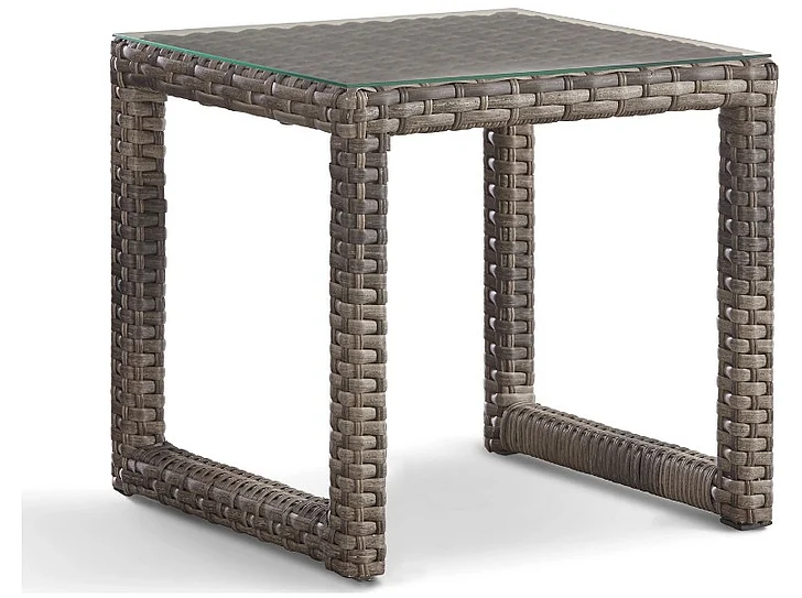 South Sea Outdoor New Java Square Glass Top End Table in Sandstone 73443