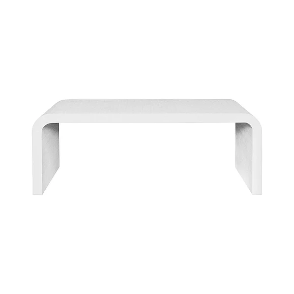 Worlds Away Waterfall Edge Coffee Table in Textured White Linen NEWBURY WH