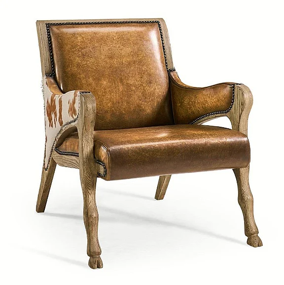 Jonathan Charles Echo Canyon Leather & Hide Occasional Chair in Faded Oak 491257-FDO-L044