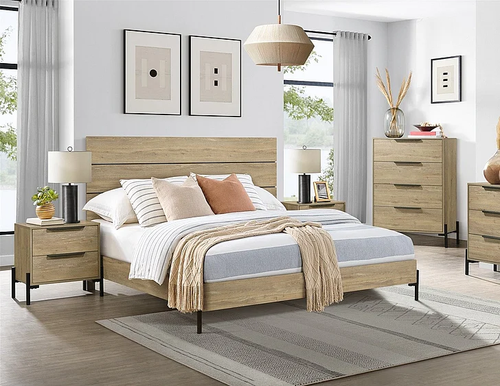 Intercon Furniture Newhall 2pc Panel Bedroom Set in Vintage Oak Melamine