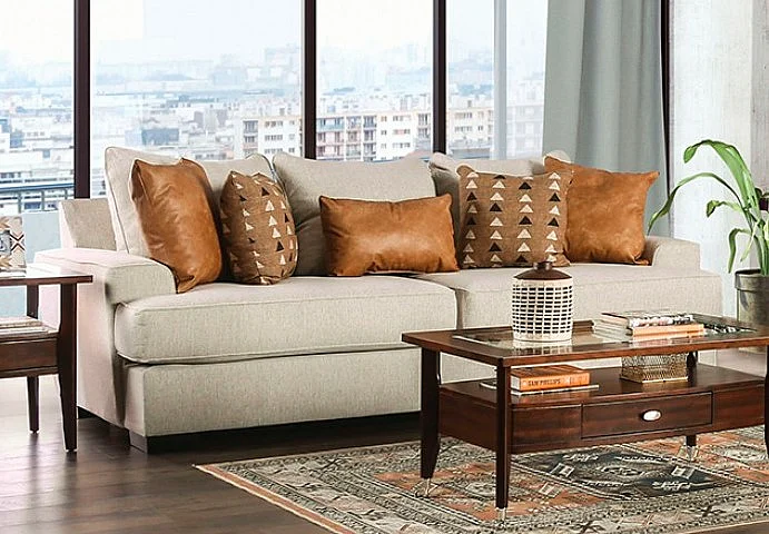 Furniture of America New Meadows Sofa in Sand/Caramel SM1214-SF