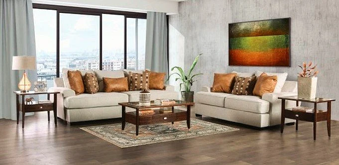 Furniture of America New Meadows 2pc Living Room Set in Sand/Caramel