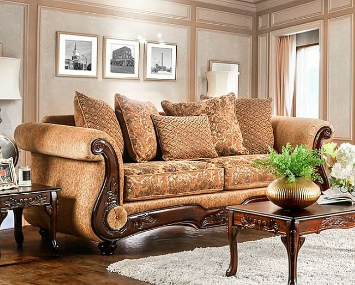 Furniture of America Nicanor Sofa in Tan/Gold SM6407-SF