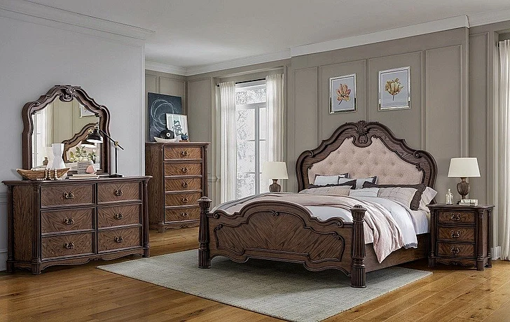 Cosmos Nicole 2pc Bedroom Set in Rich Walnut