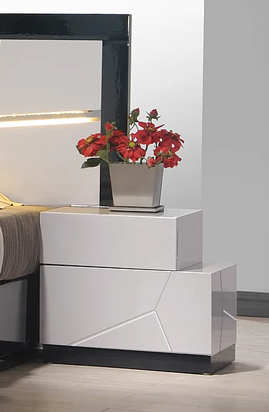 J&M Furniture Turin Nightstand Right in Light Grey & Black Lacquer 17854-NSR CLOSEOUT