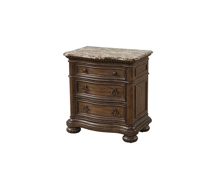 Emma Mason Signature Riverbend 3-Drawer Nightstand with Marble Top in Warm Mahogany