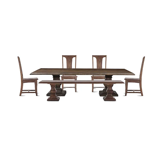 HTD Nimes 6pcs 120" Dining Room Set in Weathered Mango