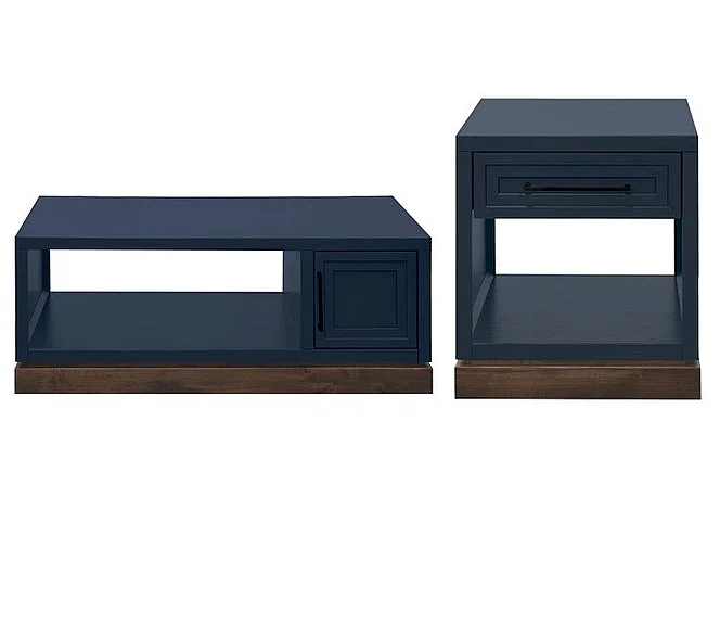 Legends Furniture Nora 2pc Occasional Living Room Set in Blue Denim and Whiskey