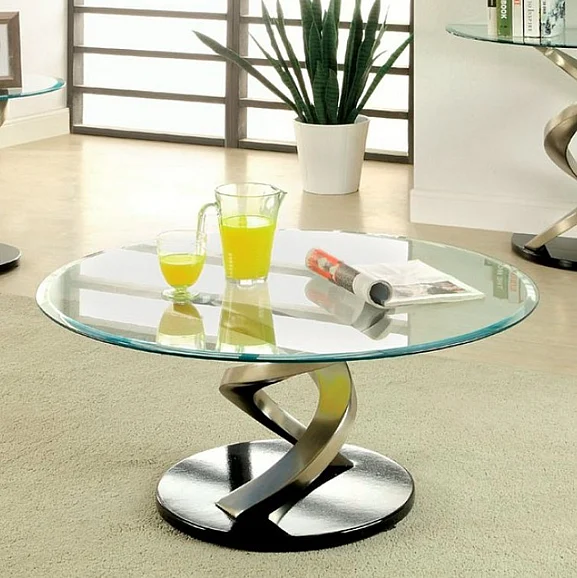 Furniture of America Nova Coffee Table in Satin Plated/Black CM4729C