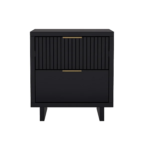 Manhattan Comfort Elara 18" Solid Wood Nightstand in Black (2-Drawer) NS1780-2