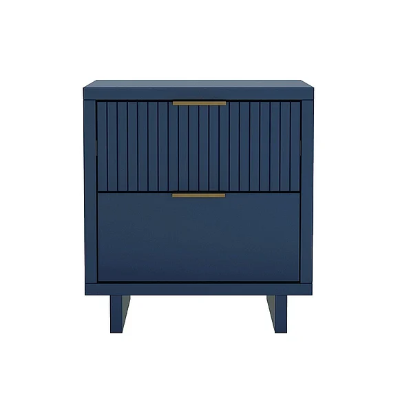 Manhattan Comfort Elara 18" Solid Wood Nightstand in Midnight Blue (2-Drawer) NS1780-4