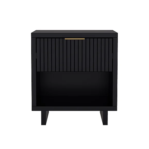 Manhattan Comfort Elara 18" Solid Wood Nightstand in Black (1-Drawer) NS1794-2