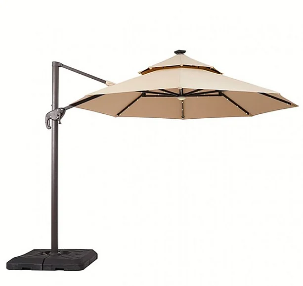 Furniture of America Nuti 10' Round Umbrella with LED Light + 37' Large Base in Beige LA-A031BG+BASE