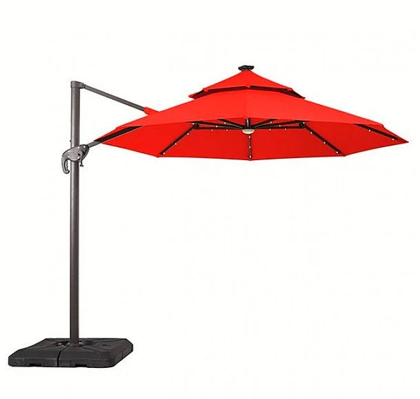 Furniture of America Nuti 10' Round Umbrella with LED Light + 37' Large Base in Red LA-A031RD+BASE
