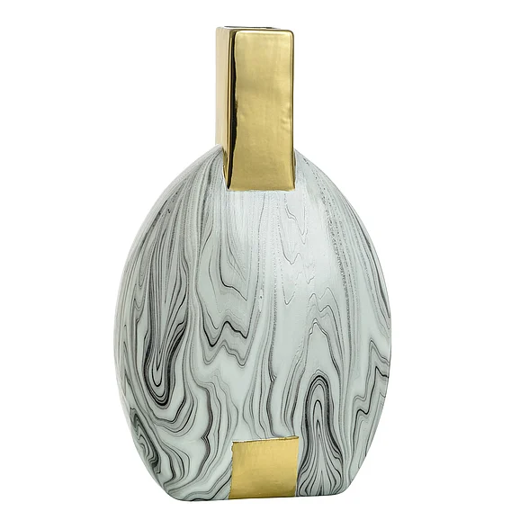StyleCraft Norman Wyatt Home Faux Marble and Gold Ceramic Vase NWA11684