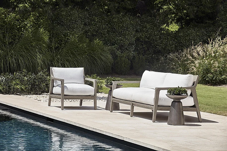 Bernhardt Exteriors Ibiza Outdoor 2pc Living Room Set in Weathered Teak